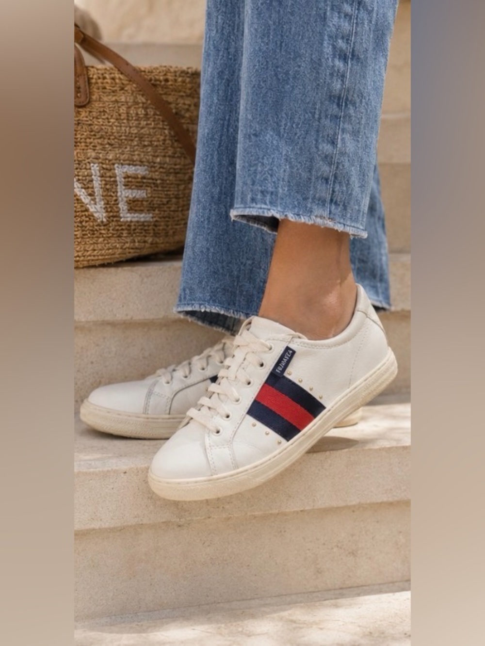 FRANKiE4 Elena II White/Ink Leather Sneaker Comfort Quiet Luxury Designer Shoe 9